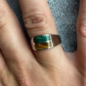 Malachite & Tiger’s Eye Vintage Ring Size 6